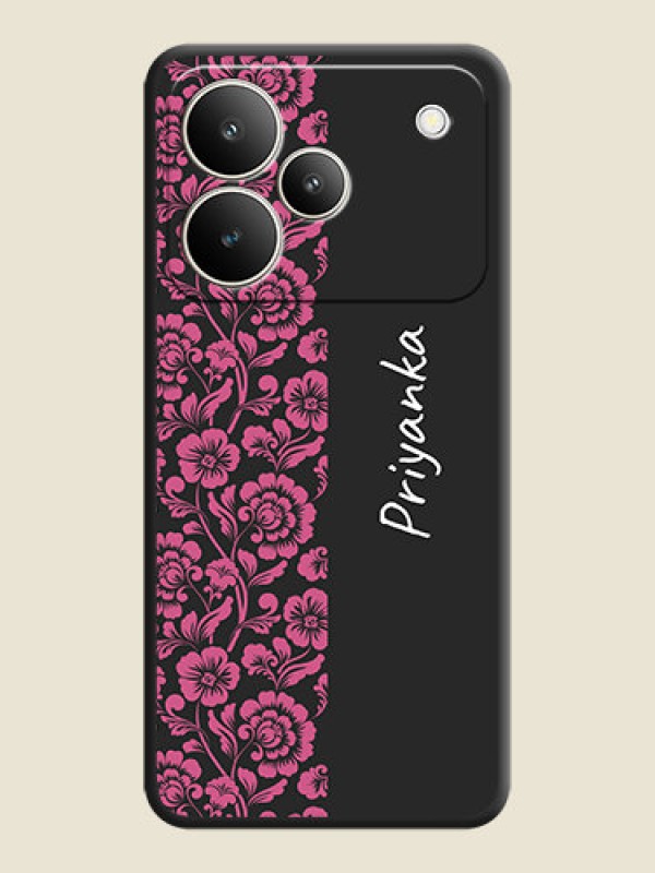 Custom Pink Floral Pattern Design With Custom Text On Space Black Custom Soft Matte Mobile Back Cover - Realme P4 5G