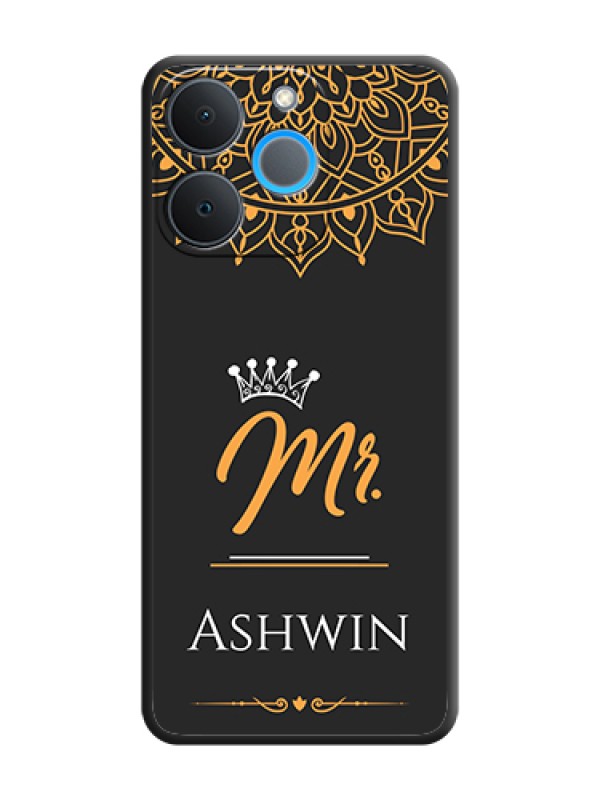 Custom Mr Name with Floral Design On Space Black Custom Soft Matte Mobile Back Cover - Realme P4 Lite 4G