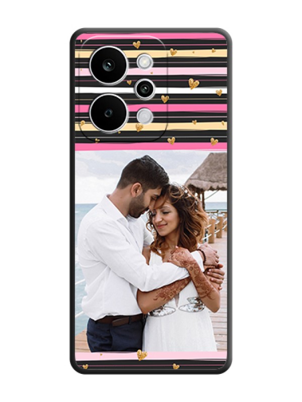 Custom Multicolor Lines and Golden Love Symbols Design on Photo On Space Black Custom Soft Matte Mobile Back Cover - Realme P4 Power 5G