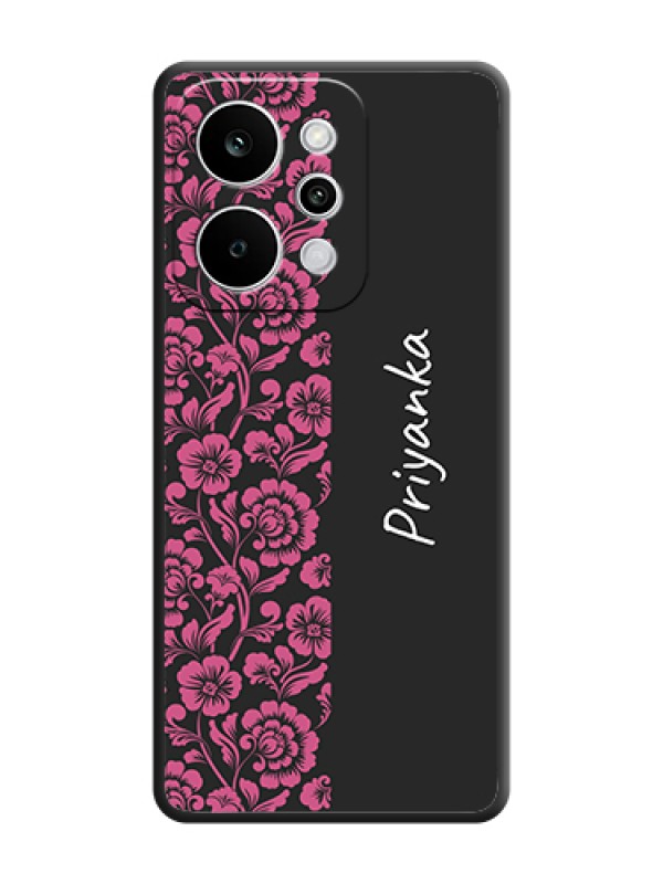 Custom Pink Floral Pattern Design With Custom Text On Space Black Custom Soft Matte Mobile Back Cover - Realme P4 Power 5G