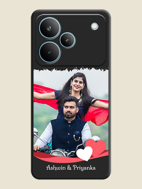 Custom Pin Color Love Shaped Ribbon Design with Text On Space Black Custom Soft Matte Mobile Back Cover - Realme P4 Pro 5G