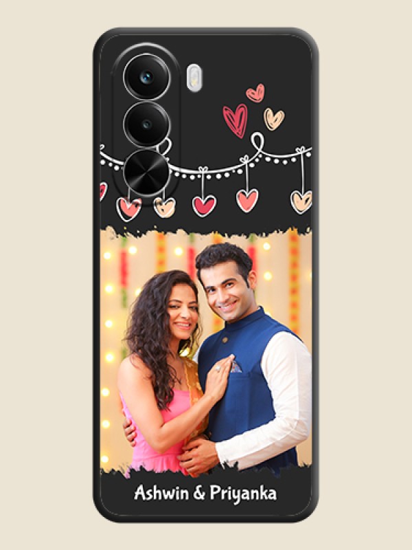 Custom Pink Love Hangings with Name On Space Black Custom Soft Matte Mobile Back Cover - Realme P4X 5G