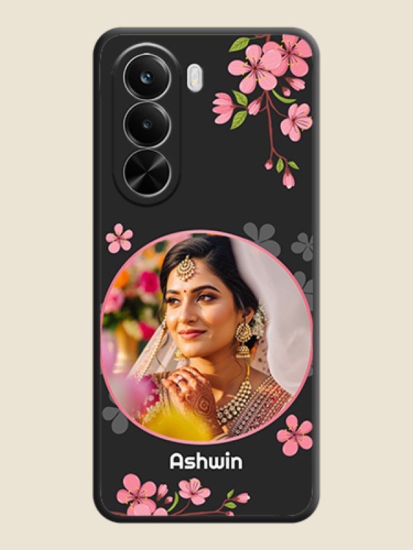 Custom Round Image with Pink Color Floral Design on Photo On Space Black Custom Soft Matte Mobile Back Cover - Realme P4X 5G