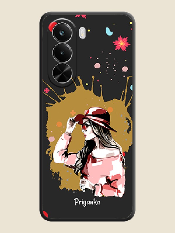 Custom Mordern Lady With Color Splash Background With Custom Text On Space Black Custom Soft Matte Mobile Back Cover - Realme P4X 5G