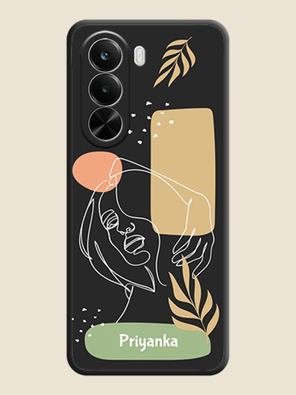 Custom Custom Text With Line Art Of Women & Leaves Design On Space Black Custom Soft Matte Mobile Back Cover - Realme P4X 5G