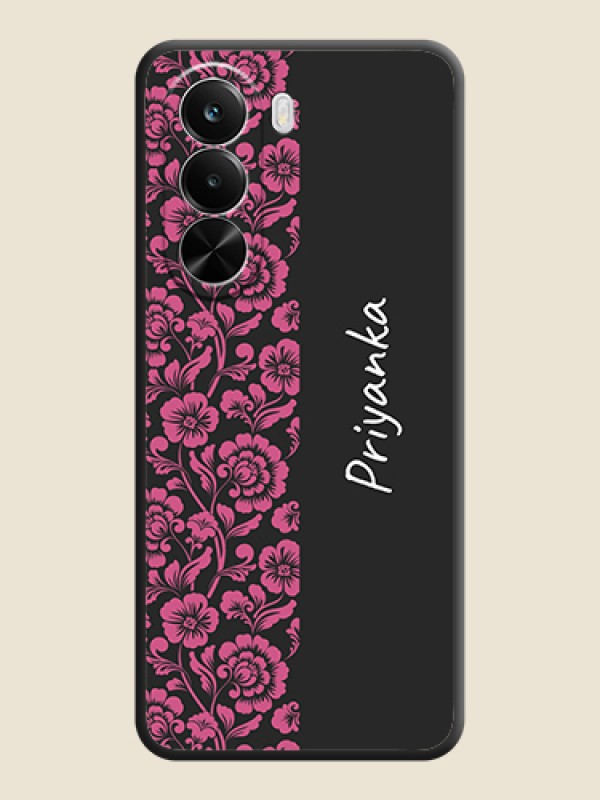 Custom Pink Floral Pattern Design With Custom Text On Space Black Custom Soft Matte Mobile Back Cover - Realme P4X 5G