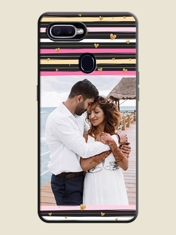 Custom Multicolor Lines and Golden Love Symbols Design - Photo on Space Black Soft Matte Mobile Cover - Realme U1