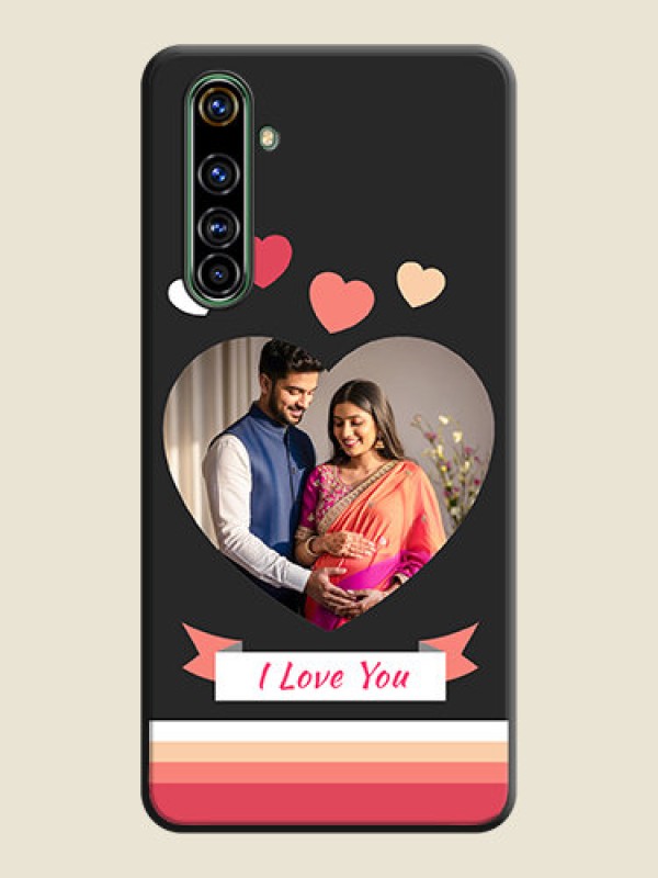 Custom Love Shaped Photo with Colorful Stripes on Personalised Space Black Soft Matte Cases - Realme X50 Pro 5G