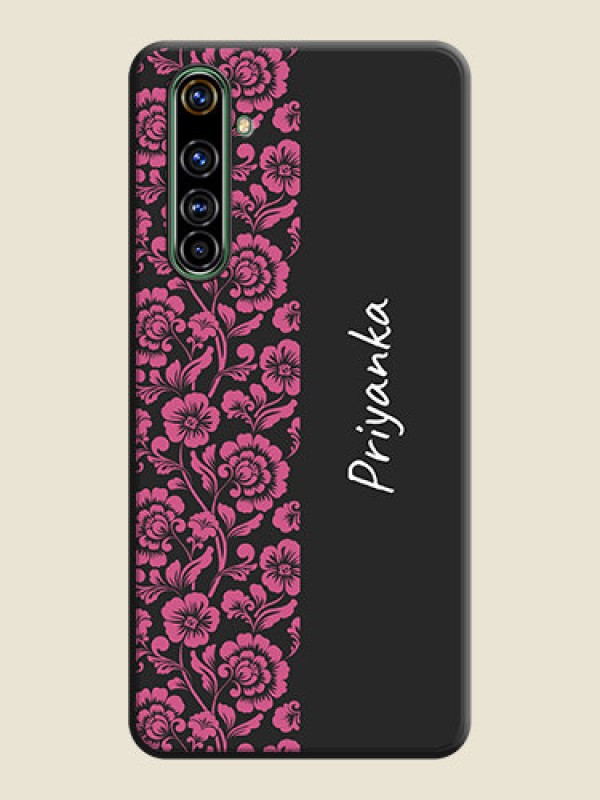 Custom Pink Floral Pattern Design With Custom Text On Space Black Personalized Soft Matte Phone Covers -Realme X50 Pro 5G