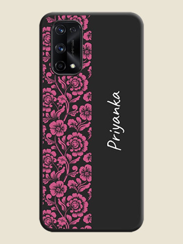 Custom Pink Floral Pattern Design With Custom Text On Space Black Personalized Soft Matte Phone Covers -Realme X7 Pro