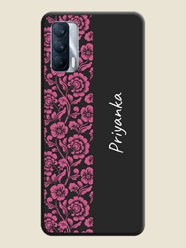 Custom Pink Floral Pattern Design With Custom Text On Space Black Personalized Soft Matte Phone Covers -Realme X7