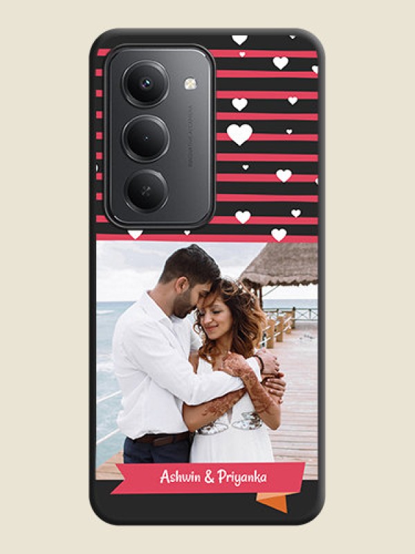 Custom White Color Love Symbols with Pink Lines Pattern On Space Black Custom Soft Matte Mobile Back Cover - Redmi 15 5G