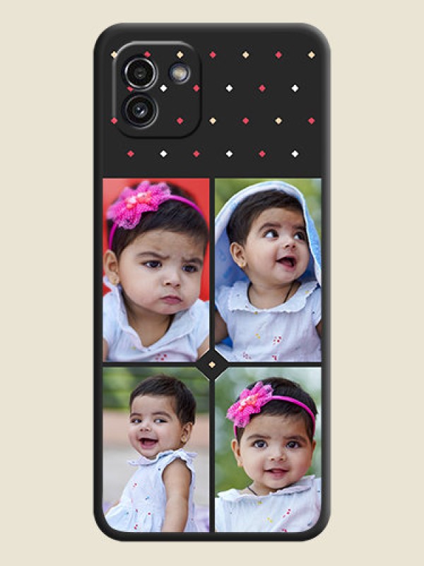 Custom Multicolor Dotted Pattern with 4 Image Holder on Space Black Custom Soft Matte Phone Cases - Galaxy A03