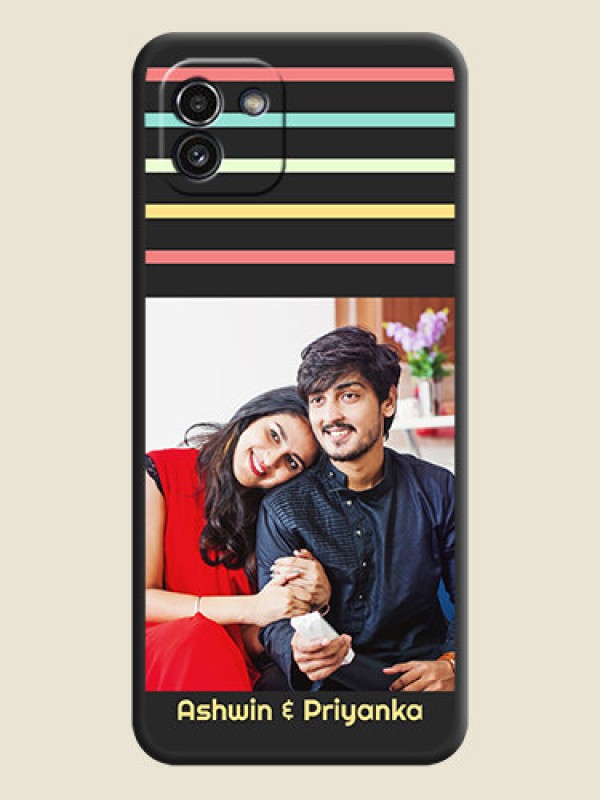 Custom Color Stripes with Photo and Text on Photo on Space Black Soft Matte Mobile Case - Galaxy A03