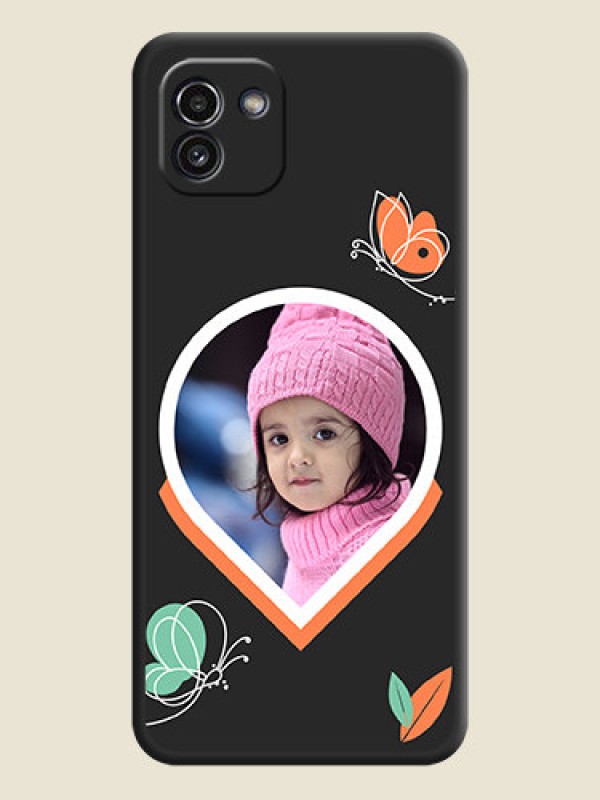 Custom Upload Pic With Simple Butterly Design On Space Black Personalized Soft Matte Phone Covers -Samsung Galaxy A03