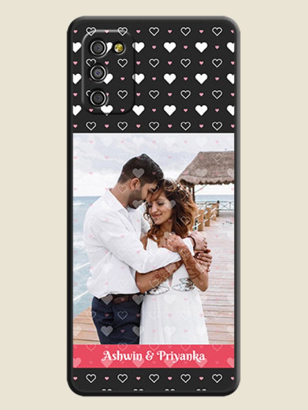 Custom White Color Love Symbols with Text Design on Photo on Space Black Soft Matte Phone Cover - Galaxy A03s