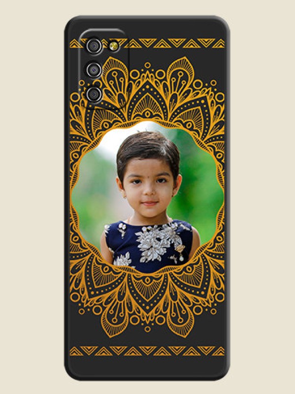 Custom Round Image with Floral Design on Photo on Space Black Soft Matte Mobile Cover - Galaxy A03s