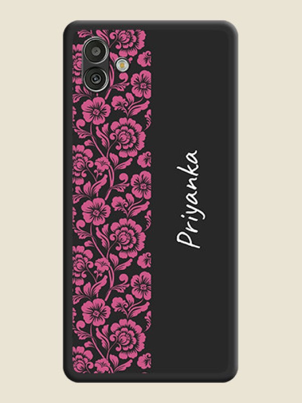 Custom Pink Floral Pattern Design With Custom Text On Space Black Personalized Soft Matte Phone Covers -Samsung Galaxy A04