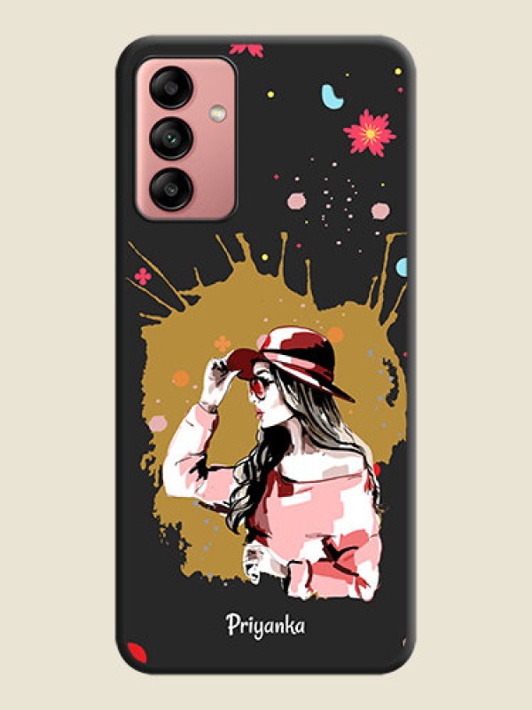 Custom Mordern Lady With Color Splash Background With Custom Text On Space Black Personalized Soft Matte Phone Covers -Samsung Galaxy A04S