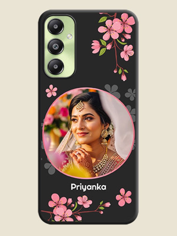 Custom Round Image with Pink Color Floral Design on Photo On Space Black Custom Soft Matte Mobile Back Cover - Galaxy A05s