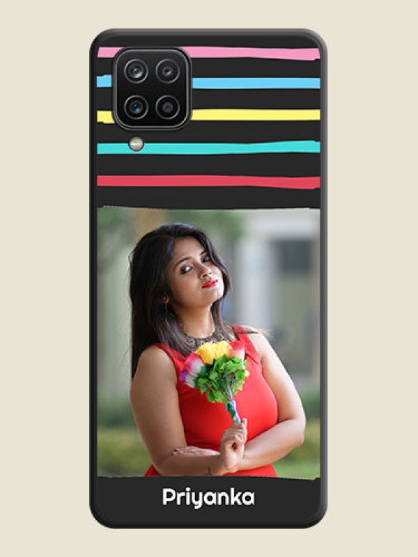 Custom Multicolor Lines with Image on Space Black Personalized Soft Matte Phone Covers - Galaxy A12
