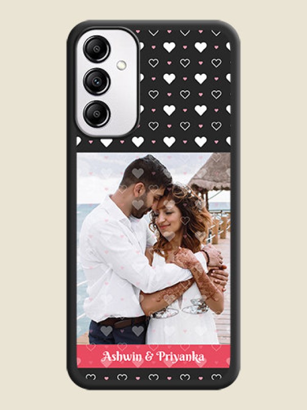 Custom White Color Love Symbols with Text Design on Photo on Space Black Soft Matte Phone Cover - Samsung Galaxy A14