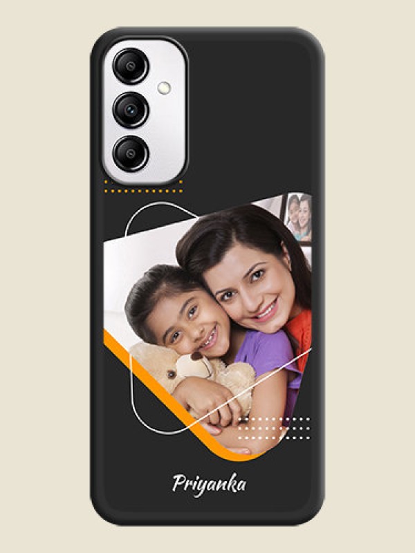 Custom Yellow Triangle on Photo on Space Black Soft Matte Phone Cover - Samsung Galaxy A14