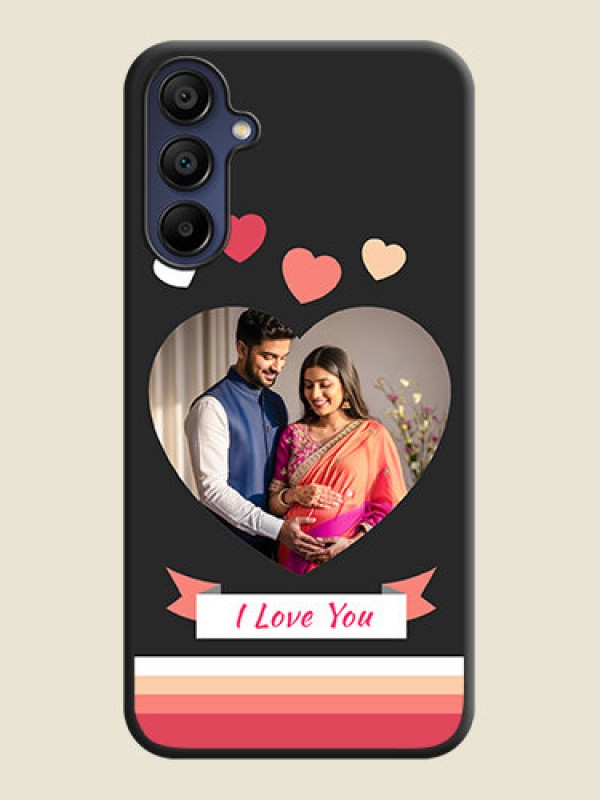 Custom Love Shaped Photo with Colorful Stripes on Personalised Space Black Soft Matte Cases - Galaxy A15 5G