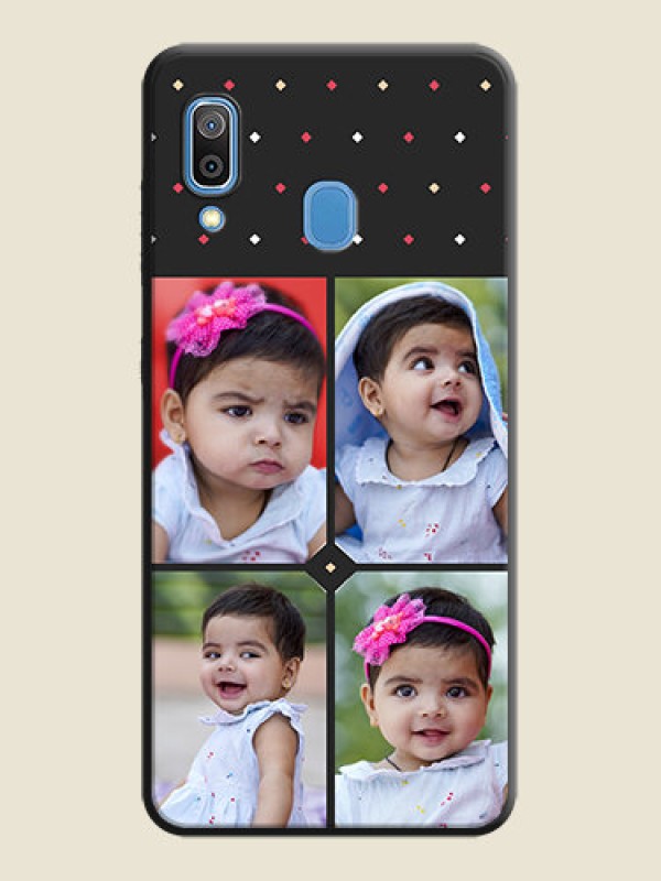 Custom Multicolor Dotted Pattern with 4 Image Holder on Space Black Custom Soft Matte Phone Cases - Galaxy A20