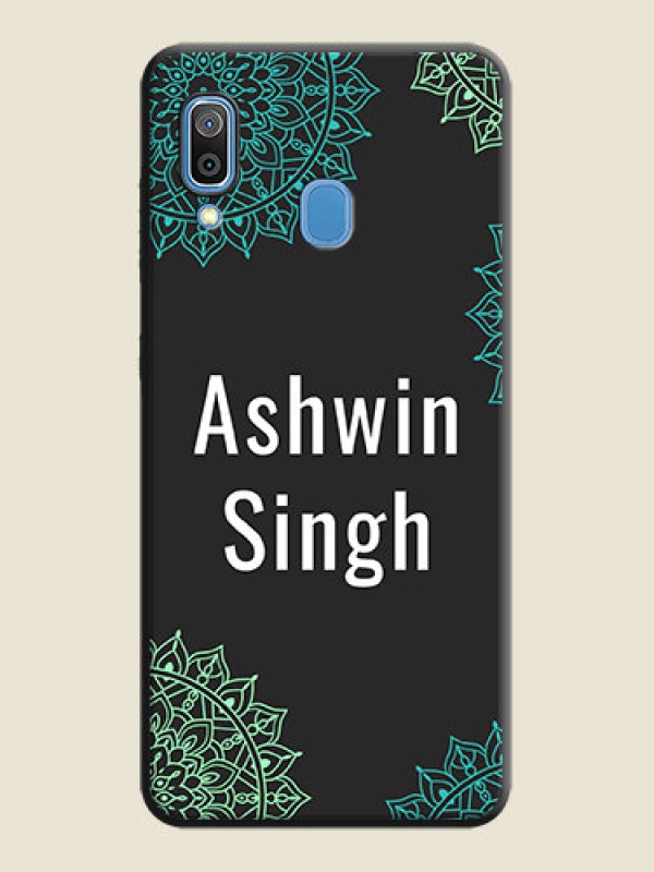 Custom Your Name with Floral Design on Space Black Custom Soft Matte Back Cover - Galaxy A20