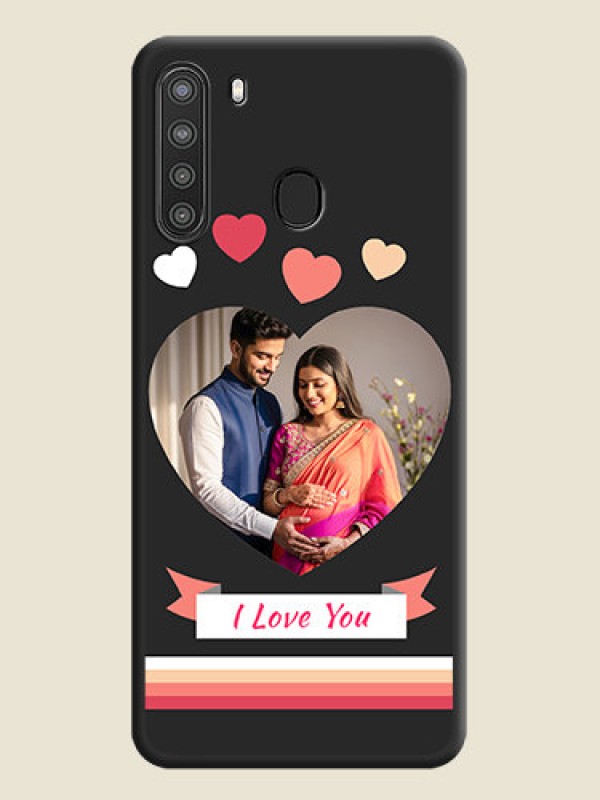 Custom Love Shaped Photo with Colorful Stripes on Personalised Space Black Soft Matte Cases - Galaxy A21