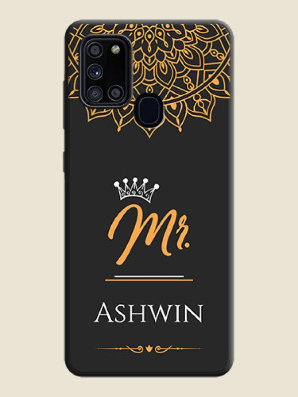 Custom Mr Name with Floral Design  on Personalised Space Black Soft Matte Cases - Galaxy A21S