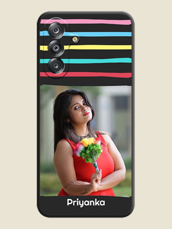 Custom Multicolor Lines with Image On Space Black Custom Soft Matte Mobile Back Cover - Samsung Galaxy A26 5G