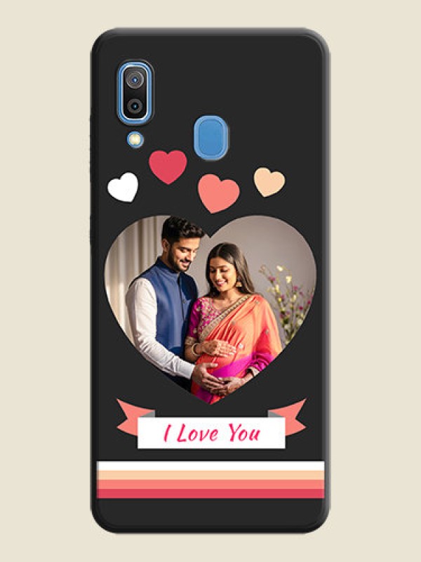 Custom Love Shaped Photo with Colorful Stripes on Personalised Space Black Soft Matte Cases - Galaxy A30
