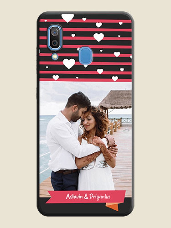Custom White Color Love Symbols with Pink Lines Pattern on Space Black Custom Soft Matte Phone Cases - Galaxy A30