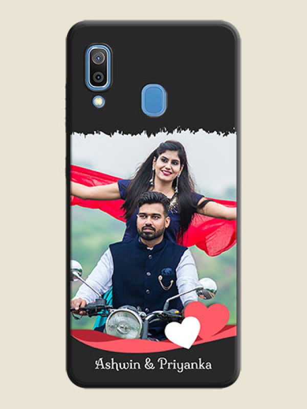 Custom Pink Color Love Shaped Ribbon Design with Text on Space Black Custom Soft Matte Phone Back Cover - Galaxy A30