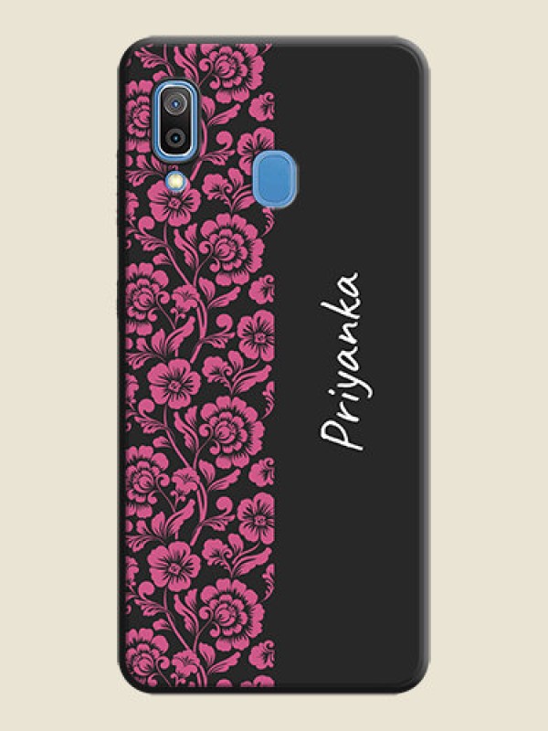 Custom Pink Floral Pattern Design With Custom Text On Space Black Personalized Soft Matte Phone Covers -Samsung Galaxy A30