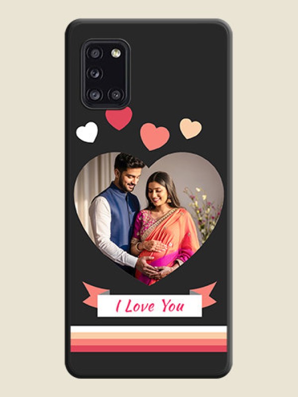 Custom Love Shaped Photo with Colorful Stripes on Personalised Space Black Soft Matte Cases - Galaxy A31