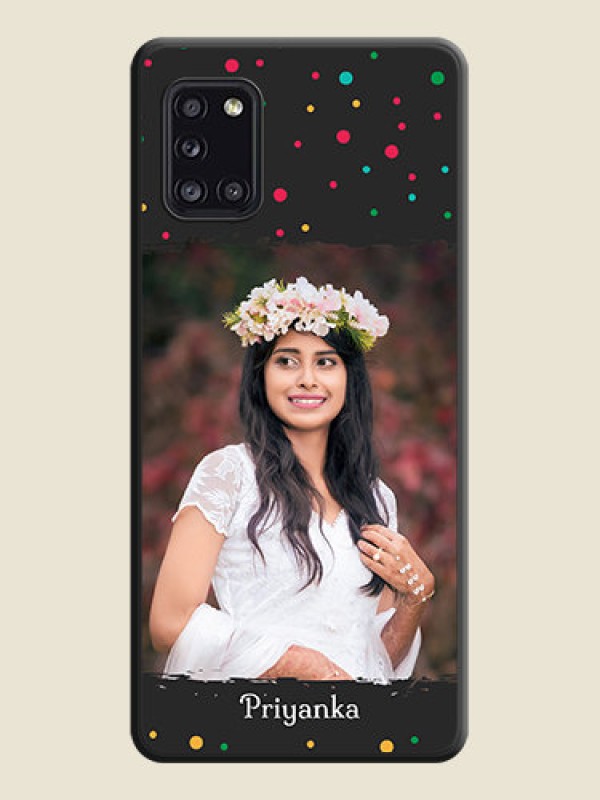 Custom Multicolor Dotted Pattern with Text on Space Black Custom Soft Matte Phone Back Cover - Galaxy A31