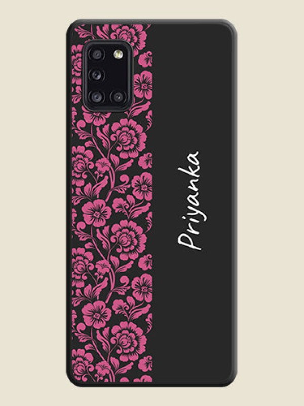 Custom Pink Floral Pattern Design With Custom Text On Space Black Personalized Soft Matte Phone Covers -Samsung Galaxy A31