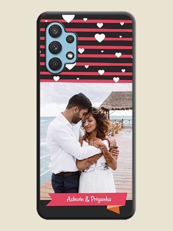 Custom White Color Love Symbols with Pink Lines Pattern on Space Black Custom Soft Matte Phone Cases - Galaxy A32 4G