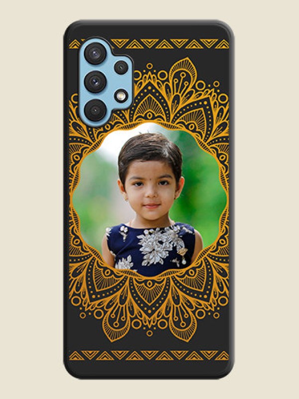 Custom Round Image with Floral Design on Photo on Space Black Soft Matte Mobile Cover - Galaxy A32 4G