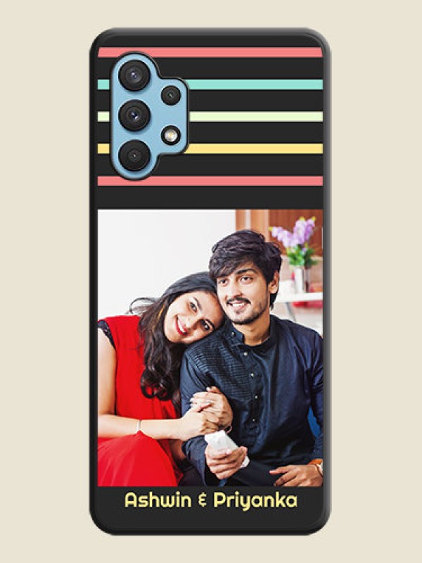 Custom Color Stripes with Photo and Text on Photo on Space Black Soft Matte Mobile Case - Galaxy A32 4G