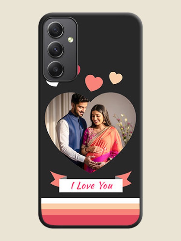 Custom Love Shaped Photo with Colorful Stripes on Personalised Space Black Soft Matte Cases - Galaxy A34 5G