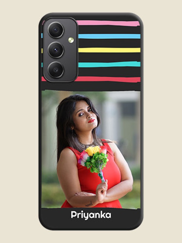 Custom Multicolor Lines with Image on Space Black Personalized Soft Matte Phone Covers - Galaxy A34 5G