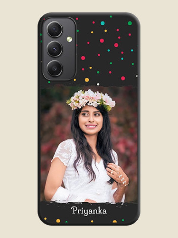 Custom Multicolor Dotted Pattern with Text on Space Black Custom Soft Matte Phone Back Cover - Galaxy A34 5G