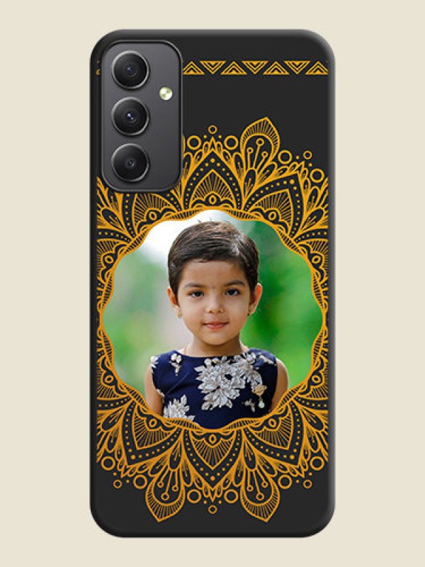 Custom Round Image with Floral Design on Photo on Space Black Soft Matte Mobile Cover - Galaxy A34 5G