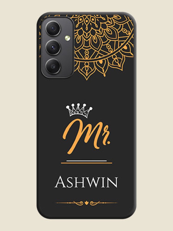 Custom Mr Name with Floral Design  on Personalised Space Black Soft Matte Cases - Galaxy A34 5G
