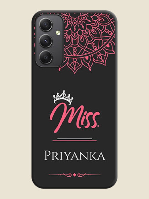 Custom Mrs Name with Floral Design on Space Black Personalized Soft Matte Phone Covers - Galaxy A34 5G