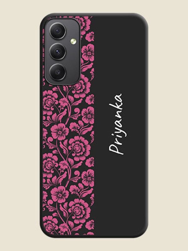Custom Pink Floral Pattern Design With Custom Text On Space Black Personalized Soft Matte Phone Covers -Samsung Galaxy A34 5G